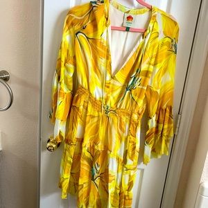 Farm rio! Yellow- Banana long sleeve dress- with a flexible waistline size small
